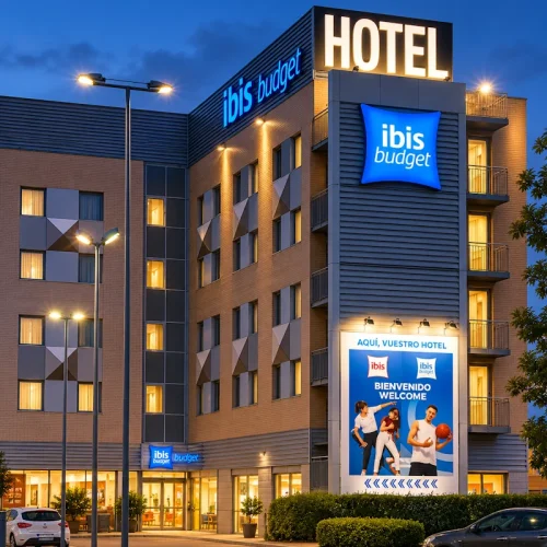 Fachada y letrero Hotel Ibis Budget
